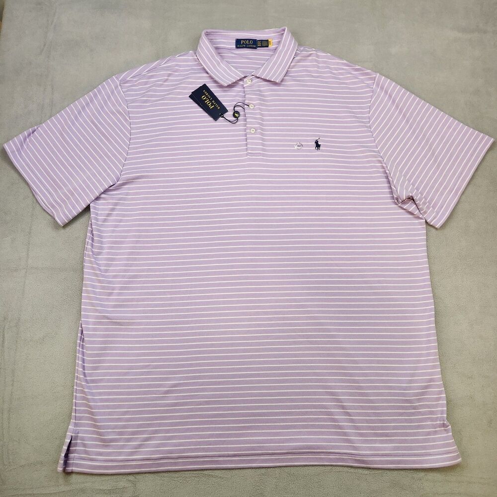 Polo Ralph Lauren Polo Shirt Men's 3XLT Purple Striped Short Sleeve Pony‎ NWT